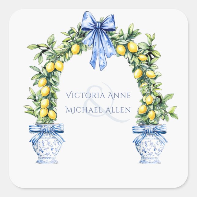 Elegant Lemon Topiary Romantic Wedding Square Sticker (Front)