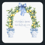 Elegant Lemon Topiary Romantic Wedding Square Sticker<br><div class="desc">Add a touch of timeless charm to your wedding invitations with this beautifully designed Wedding Sticker. Featuring a lush greenery arch adorned with vibrant lemons, framed by classic pillars and exquisite blue ornate vases, this design perfectly complements your elegant celebration. The sophisticated details and refined aesthetic make it a stunning...</div>