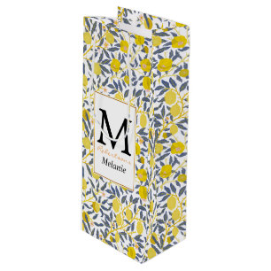 Elegant Lemon vines pattern choose your color Wine Gift Bag