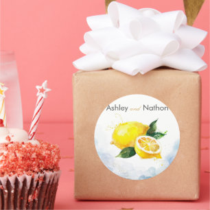 Elegant Lemon Yellow & Blue Watercolor Wedding Classic Round Sticker