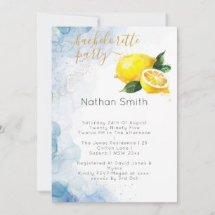 Elegant Lemon Yellow & Blue Watercolor Wedding Invitation