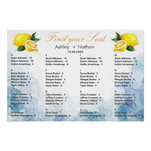 Elegant Lemon Yellow & Blue Watercolor Wedding  Poster
