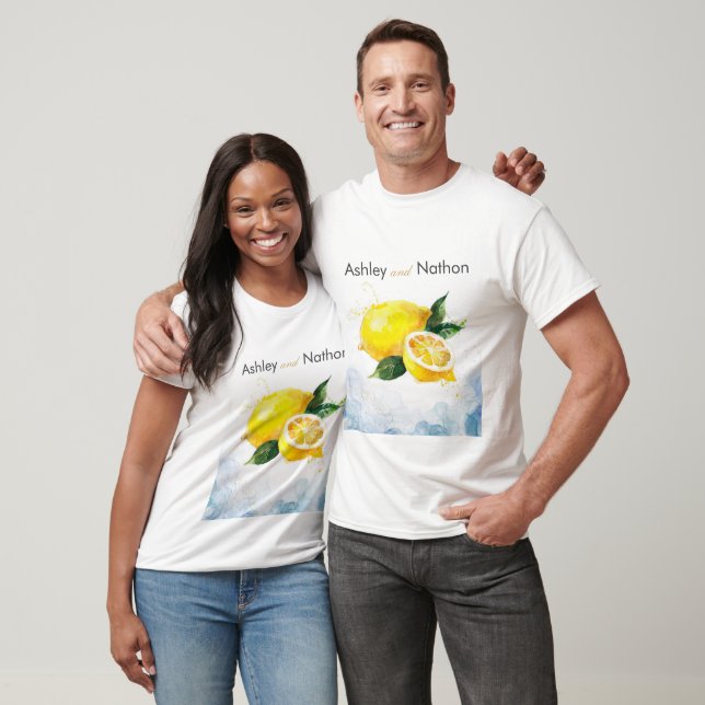 Elegant Lemon Yellow & Blue Watercolor Wedding T-Shirt (Unisex)