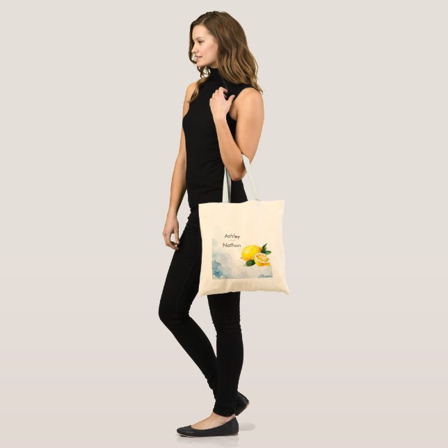 Elegant Lemon Yellow & Blue Watercolor Wedding Tote Bag (Front (Model))