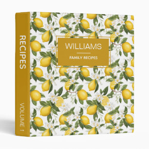 Elegant Lemons Citrus Family Recipes Сookbook Binder