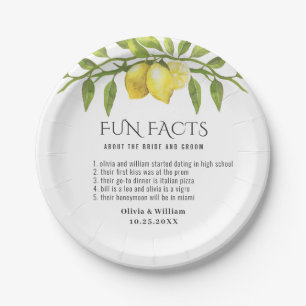 Elegant Lemons Greenery Fun Facts Wedding Paper Plate