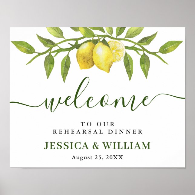 Elegant Lemons Greenery REHEARSAL DINNER Welcome   Poster (Front)
