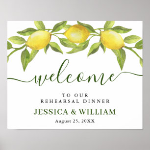 Elegant Lemons Greenery REHEARSAL DINNER Welcome  Poster