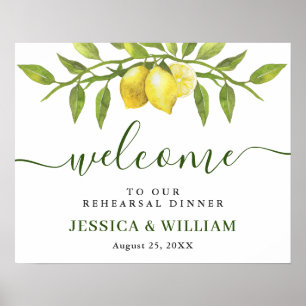 Elegant Lemons Greenery REHEARSAL DINNER Welcome Poster