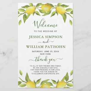 Elegant Lemons Greenery Wedding Ceremony Program