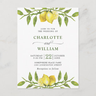 Elegant Lemons Greenery Wedding Invitation Postcard