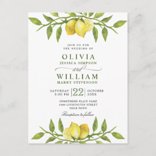 Elegant Lemons Greenery Wedding Invitation Postcard