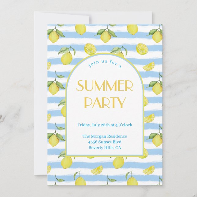 Elégant Lemons Summer Party Invitation (Devant)