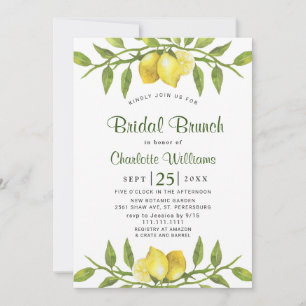 Elegant Lemons Watercolor Greenery BRIDAL BRUNCH Invitation