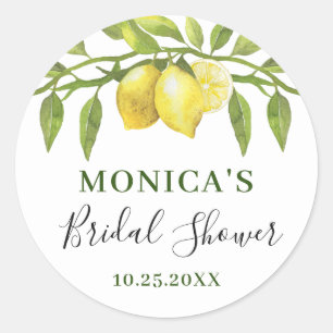 Elegant Lemons Watercolor Greenery BRIDAL SHOWER Classic Round Sticker