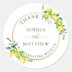 Elegant Lemons Wedding Bridal Gold Thank You Favou Classic Round Sticker