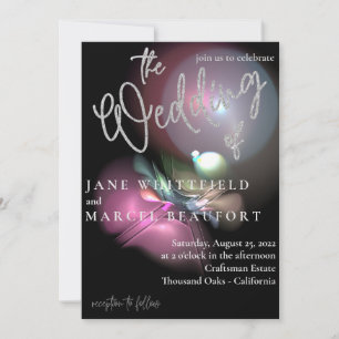 Elegant Lens Flare Silver Sparkle Script Wedding I Invitation