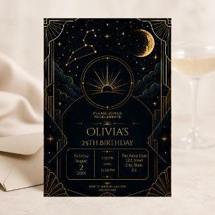 Elegant Leo 25th Birthday Invitation   Black Gold