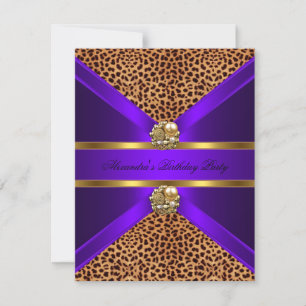 Elegant Leopard Animal Purple Gold Black Birthday Invitation