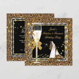 Elegant Leopard Black Silver Gold Birthday Party Invitation
