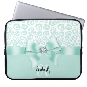 Elegant Leopard Bow & Diamond Personalized Girly Laptop Sleeve