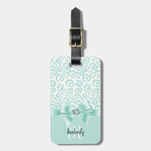 Elegant Leopard Bow & Diamond Personalized Girly Luggage Tag
