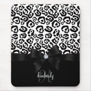 Elegant Leopard Bow & Diamond Personalized Girly Mouse Pad