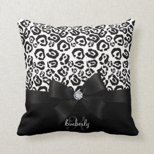 Elegant Leopard Bow & Diamond Personalized Girly Throw Pillow