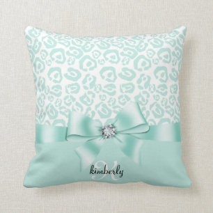 Elegant Leopard Bow & Diamond Personalized Girly Throw Pillow