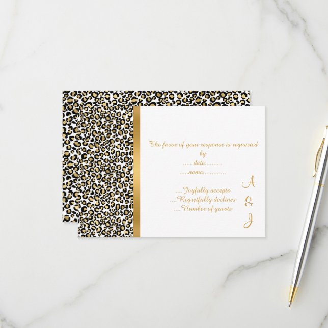 ELEGANT LEOPARD GOLD TRIM RSVP CARD (Front/Back In Situ)