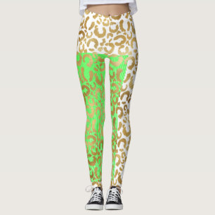Elegant Leopard Gold White Animal Print  Leggings