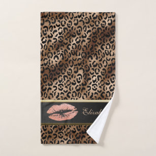 Elegant Leopard Pattern Glitter Lips  Bath Towel Set