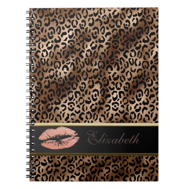 Elegant Leopard Pattern Glitter Lips Notebook (Front)