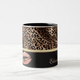 Elegant Leopard Pattern Glitter Lips   Two-Tone Coffee Mug