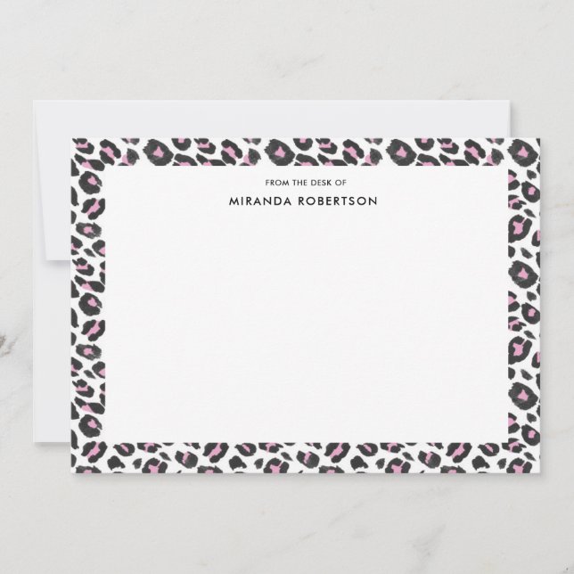 Elegant Leopard Pattern, Pink, Black Note Cards (Front)