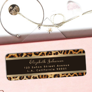 Élégant Leopard Poster de animal Brown & Gold Stri