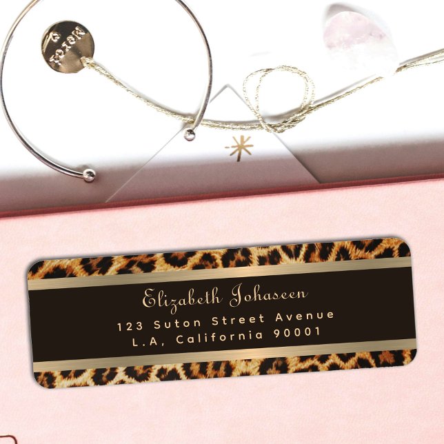 Élégant Leopard Poster de animal Brown & Gold Stri (Créateur téléchargé)