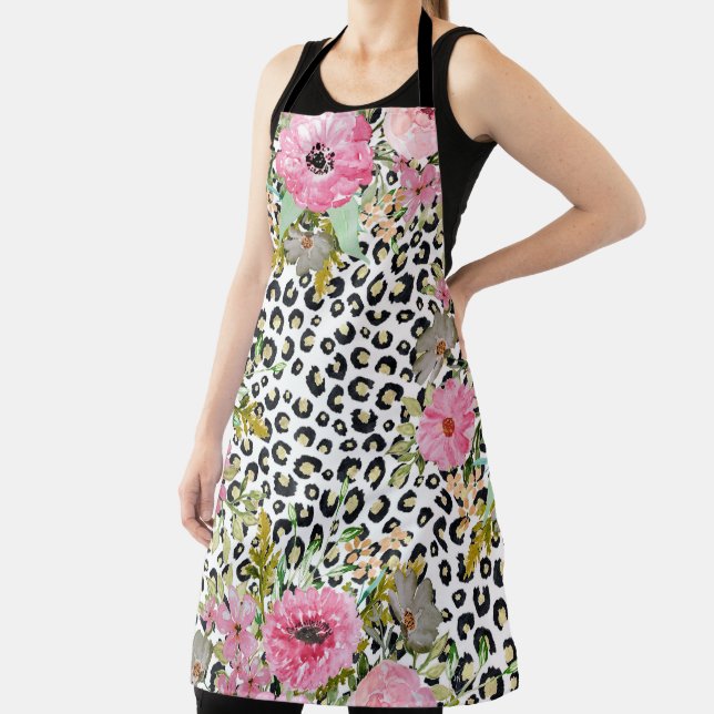Elegant Leopard Print and Floral Design Apron (Insitu)