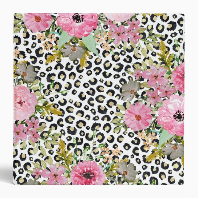 Elegant Leopard Print and Floral Design Binder (Front)
