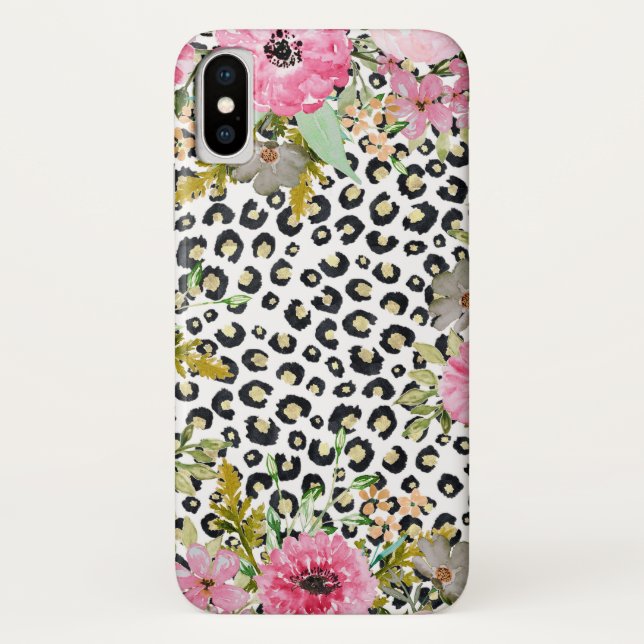 Elegant Leopard Print and Floral Design Case-Mate iPhone Case (Back)