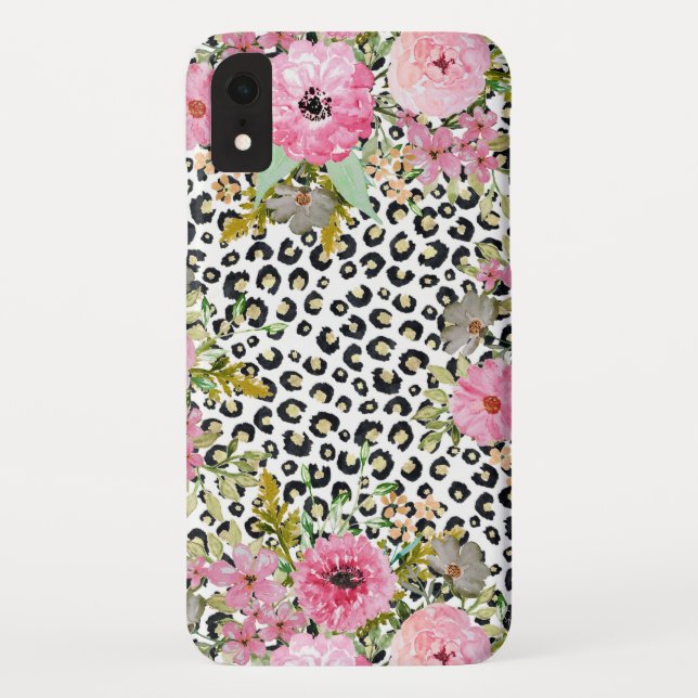 Elegant Leopard Print and Floral Design Case-Mate iPhone Case (Back)