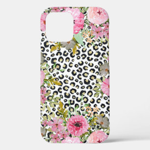 Elegant Leopard Print and Floral Design iPhone 12 Case