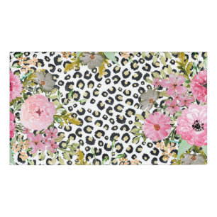 Elegant Leopard Print and Floral Design Name Tag
