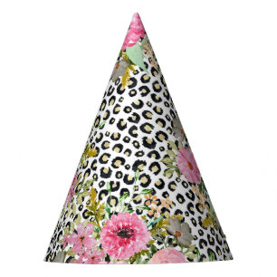 Elegant leopard print and floral design party hat