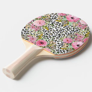 Elegant Leopard Print and Floral Design Ping Pong Paddle