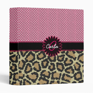 Elegant Leopard Print and Polka Dot Monogram Binder