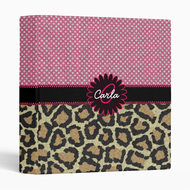 Elegant Leopard Print and Polka Dot Monogram Binder (Front/Spine)