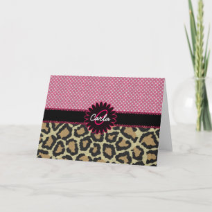 Elegant Leopard Print and Polka Dot Monogram Note Card