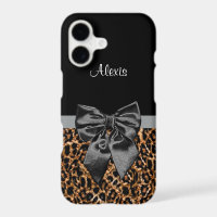 Elegant Leopard Print Classy Black Bow With Name