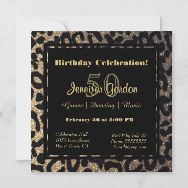 Elegant Leopard Print Glitter Invitation (Front)